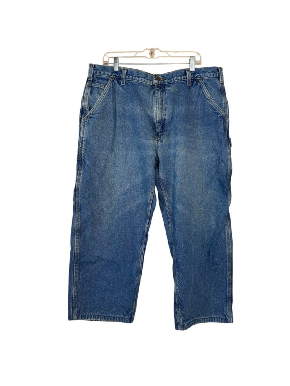 Carhartt Jeans Dungaree Fit Flannel Lined Men's 40W Hemmed Blue Casual Med Wash